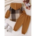 thumbnail image 5 of Little Boy Girl Pants Set Contrast Color Plaid Long Sleeve Button-up Hoodie Trousers Outfits, 5 of 8