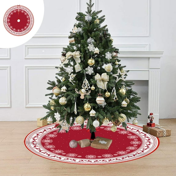 Skegnu Christmas Tree Skirts for Christmas Decoration with Christmas Pattern Print Christmas Classic Elements Christmas Decoration Tree Skirt Christmas Tree Bottom Decoration Apron Gift