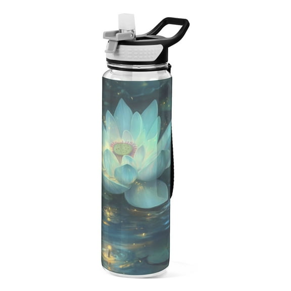 Qxltty Glowing Lotus Flower Water Bottle 32 oz with Straw BPA Free Reusable Fitness Sport Bottle Perfect for Travel School Outdoors and Gym