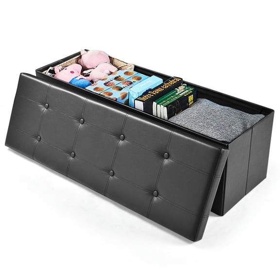 Kadyn 45" Leather Ottoman Bench with Tufted and Water-Resistantm, Large Folding Storage Ottoman Bench for Bedroom, Living Room, Entryway, Black