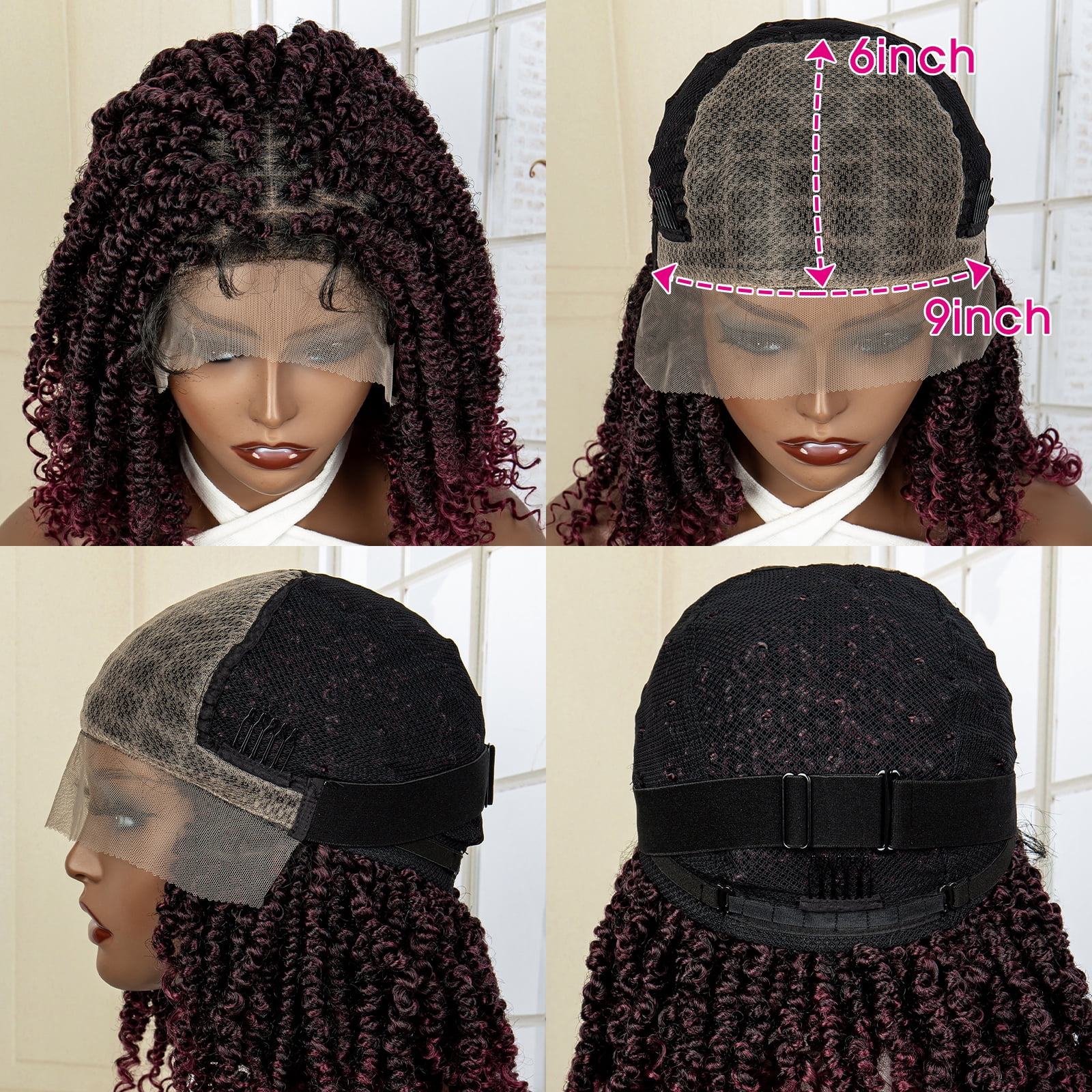Braided Wigs for Black Women Lace Front Knotless Box Short Bob Twist Braided Wigs Synthetic Lace Front Braided Wigs with Baby Hair Handmade Braided Wigs 14 inches (1B/BUG Color)