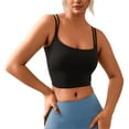 thumbnail image 3 of TrendOFT Built in Bra Tank Tops for Women Soft Stretchy Scoop Neck Fitted Crop Tops Spaghetti Strap Camisole Black L, 3 of 9