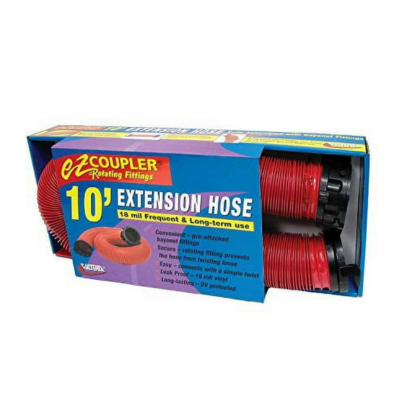 Valterra D04-0113 EZ Coupler Sewer Drain Hose 10' Extended, 18 Mil Vinyl, Red