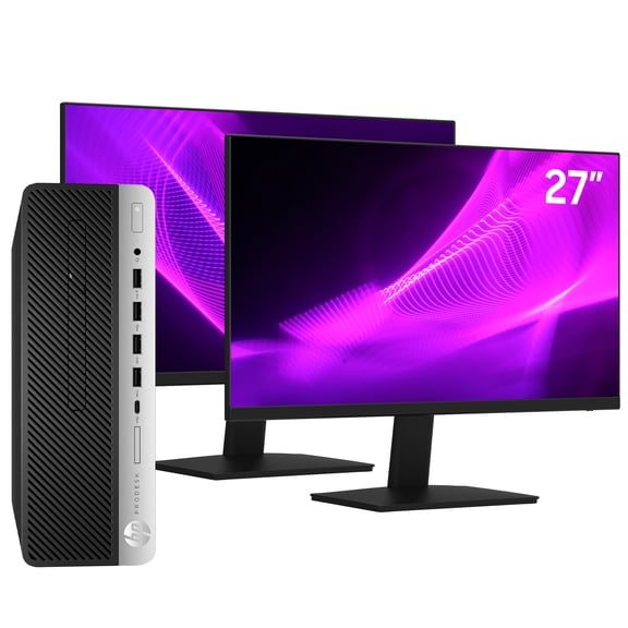 Restored HP G4 SFF Business Desktop PC, Windows 11 Pro, New Dual 27-inch FHD Monitor, Intel core I7 CPU Up to 4.60GHz,16GB RAM, 512GB SSD + 500GB HDD, KB & Mouse - (Refurbished)