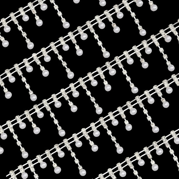 1 yarda de flecos de pedrería de 3,7 cm de ancho, encaje, cadenas para vasos, adornos de diamantes, apliques de pedrería