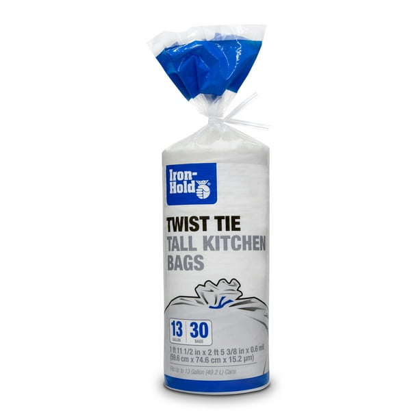 IronHold Tall Kitchen Twist Tie Trash Bags, 13 Gallon, 30 Count