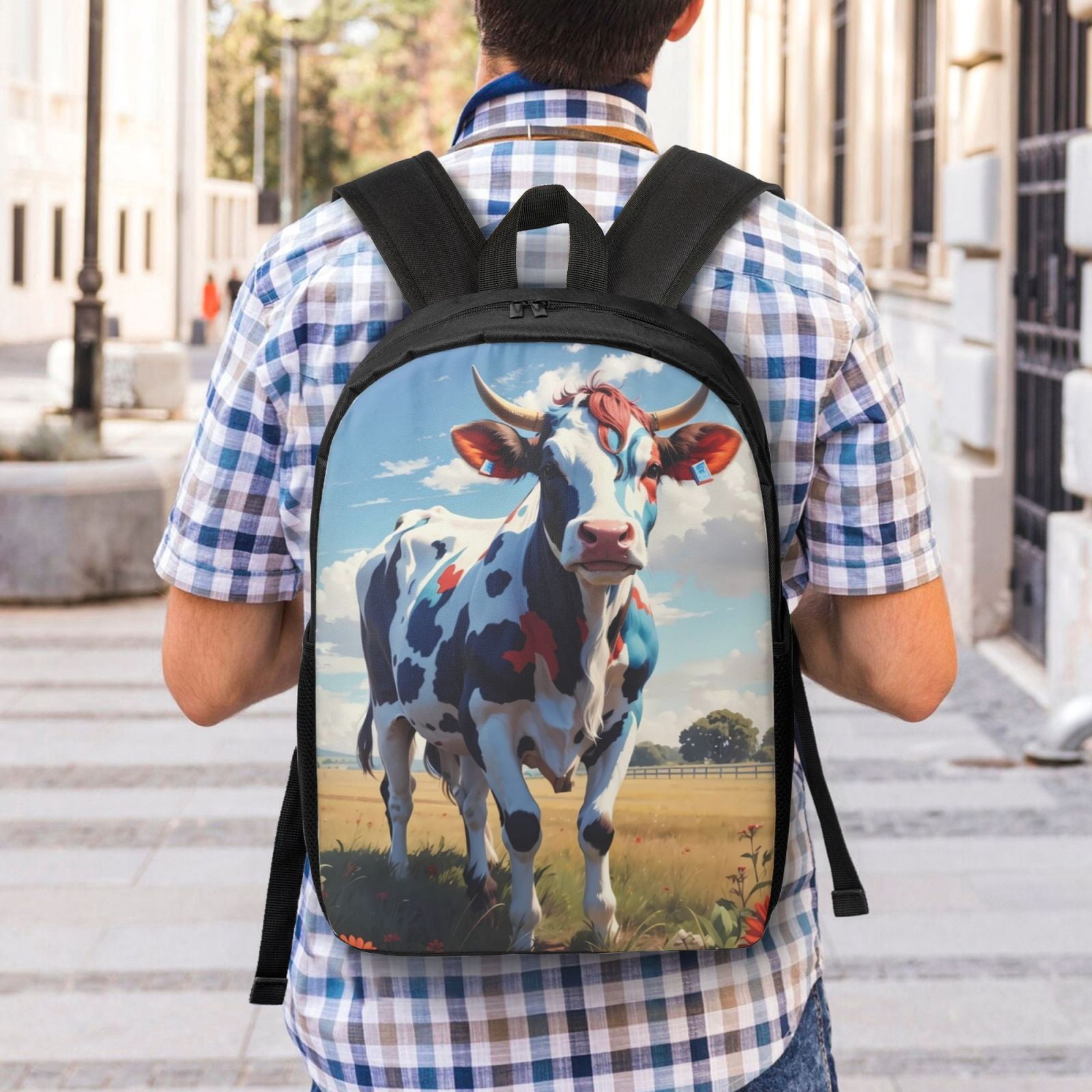 Xecao Colorful Cow Pasture print Travel Backpack, Large Computer Backpack for Men Women, College School Rucksack Book Bag