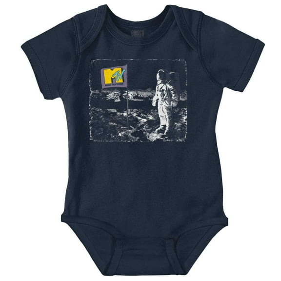 MTV Logo Moon Man Space Landing Romper Boys or Girls Infant Baby Brisco Brands NB
