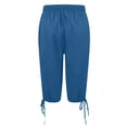 thumbnail image 5 of Bermuda Shorts for Women Length Drawstring Elastic Waist Linen Shorts Casual Summer Pedal Pushers with Pockets,Blue L, 5 of 6