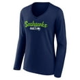 thumbnail image 2 of Women's College Navy Seattle Seahawks Freehand Team Long Sleeve V-Neck T-Shirt, 2 of 3