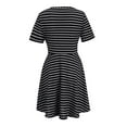 thumbnail image 4 of Aayomet Fashion Women Plus Size O-Neck Short Sleeve Stripe Cold Shoulder Mini Dress,Black XL, 4 of 4
