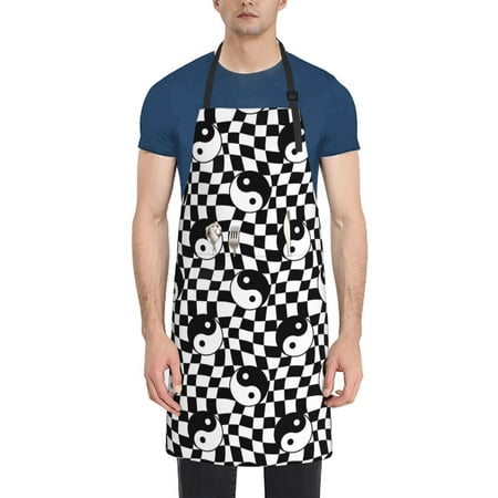 

Naloa Ying Yang Checkered Apron Kitchen Aprons with Pockets for Women Men Chef