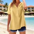 thumbnail image 5 of LEKODE Linen Tops for Women Casual V Neck Gauze Shirts for Women 3/4 Sleeve Casual Tunic Blouses Everyday Shirt Tunic Tops Summer Tees Loose Clothes Henley Shirt Button Blouses Yellow M, 5 of 8