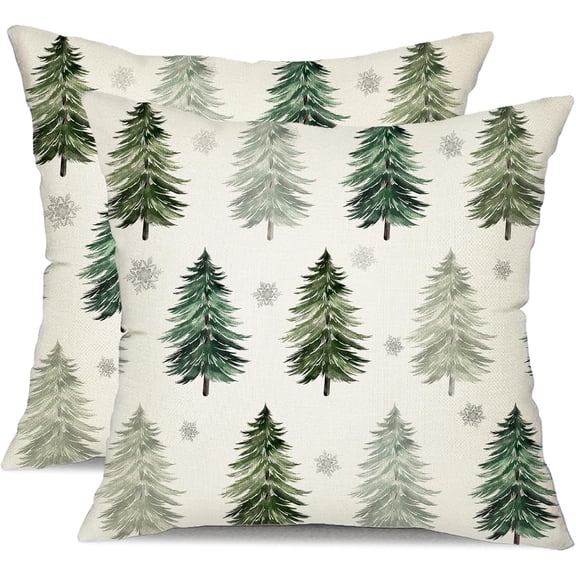 Christmas Pillow Covers 18x18 Inch Set of 2 White Snowflake and Christmas Tree Decorative White Throw Pillows Winter Christmas Decor for Home Couch 44C