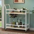 thumbnail image 3 of Furmax Mobile Bar Cart, Modern, Industrial, With Wine Rack, Glass Holder, and Wood Storage Shelves, Ideal for Living Room, Kitchen, Bar, Restaurants, and Parties, White, 3 of 7