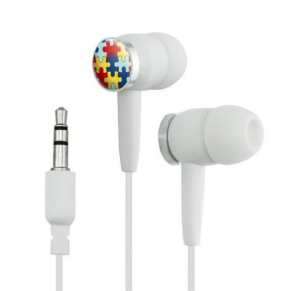 Autism Awareness Diversity Puzzle Pieces Novelty In-Ear Earbud Headphones - White