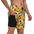 thumbnail image 3 of Picia Green Leaf Sunflower pattern Mens Swim Trunks with Compression Liner Stretch Beach Shorts Quick Dry with Zipper Pockets No-Chafing Board Shorts-Medium, 3 of 9