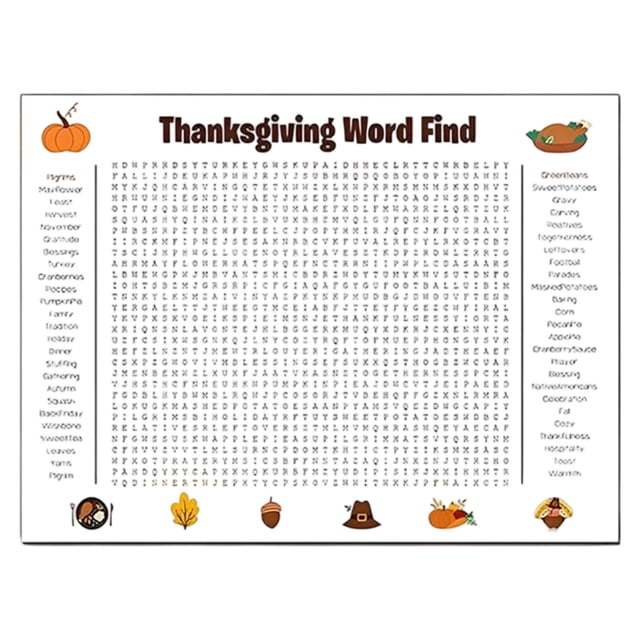 Thanksgiving Word Search Poster Wall Hanging Game 50 Words Large Printed Puzzle for Home Classroom Entertainment and