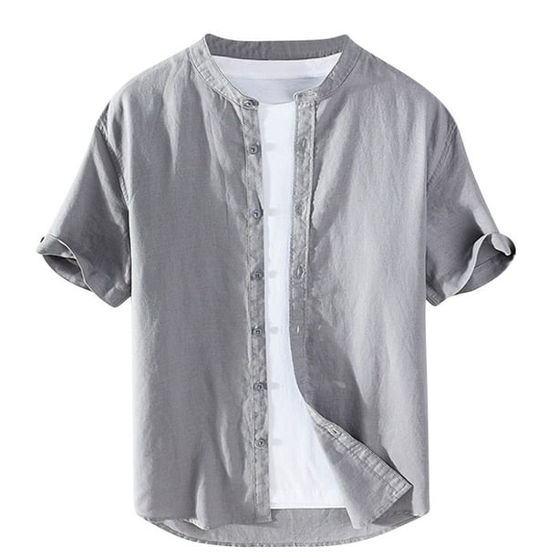 pstuiky Camisas de vestir de manga corta para hombre, Camisa de verano para hombre, de manga corta, con cuello alto y botones camisas casuales para hombre s