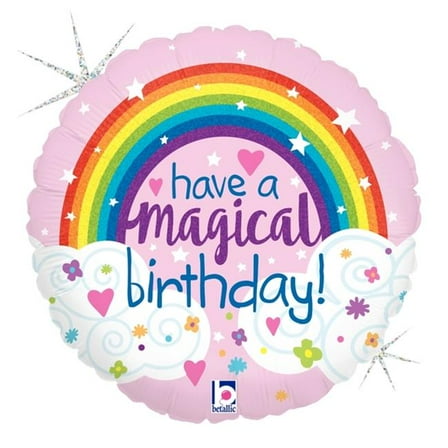 Betallic 91873 18 in. Magical Rainbow Birthday Holo Flat Foil Balloon