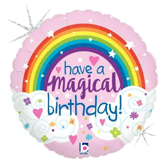 Betallic 91873 18 in. Magical Rainbow Birthday Holo Flat Foil Balloon