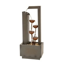 XBrand Metal Sculptural Multi-tiered Flower Water Fountain, Gray and Bronze, 38" Tall