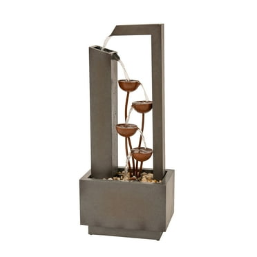 XBrand Metal Sculptural Multi-tiered Flower Water Fountain, Gray and Bronze, 38" Tall
