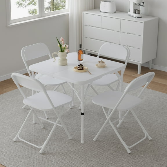 Leumius 5 Piece Folding Card Table and Chairs Set,34" Square Folding Table and 4 Folding Chairs,Portable Event Table and Chairs Set for Indoor and Outdoor Gatherings,White