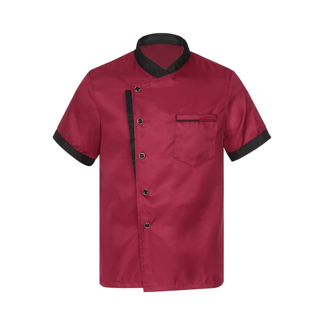 Vxuxlje Veste de Chef pour Hommes Manches Courtes Cuisine Cantine Restaurant Uniforme de Cuisine Veste de Chef Chemise de Chef Rouge D L