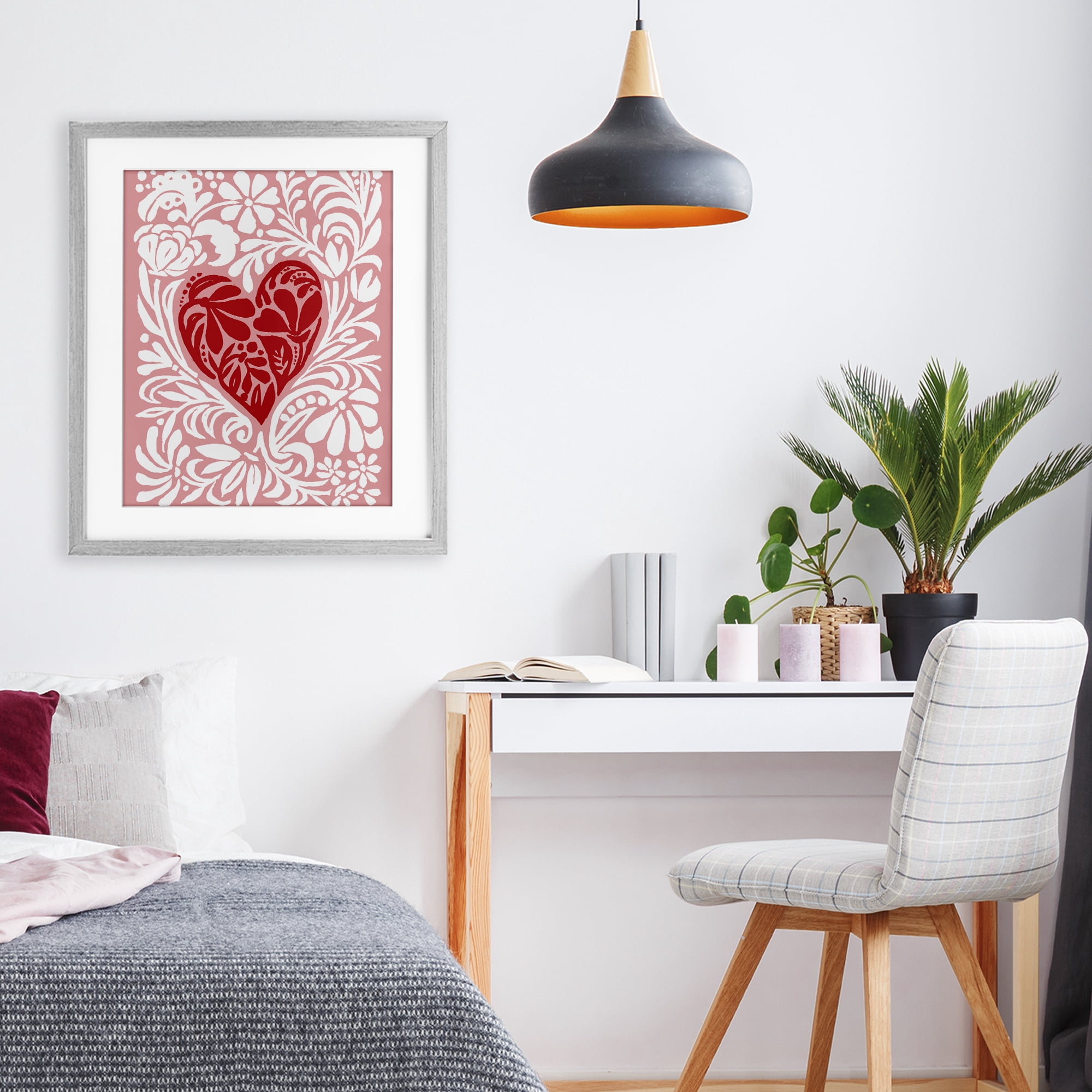Stupell Industries Red Leafy Heart on Pink Gray Framed Print Under Glass, design by Cindy Jacobs
