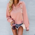thumbnail image 2 of Sudadera con cuello en V para mujer, cuello alto, manga raglán larga, ajuste a presión, suelta para el trabajo diario y deportes, 2 of 8