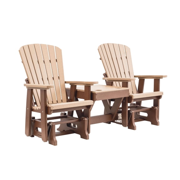 Grand Lake Amish Crafted Poly Outdoor Adirondack Double Glider, Weatherwood on Tudor Brown