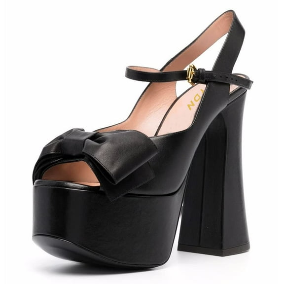 YDN Women Cute Bowknot Peep Open Toe Slingback Platform Sandals Chunky High Heels Ankle Strap Pumps Dress Prom Shoes Size 7 Black