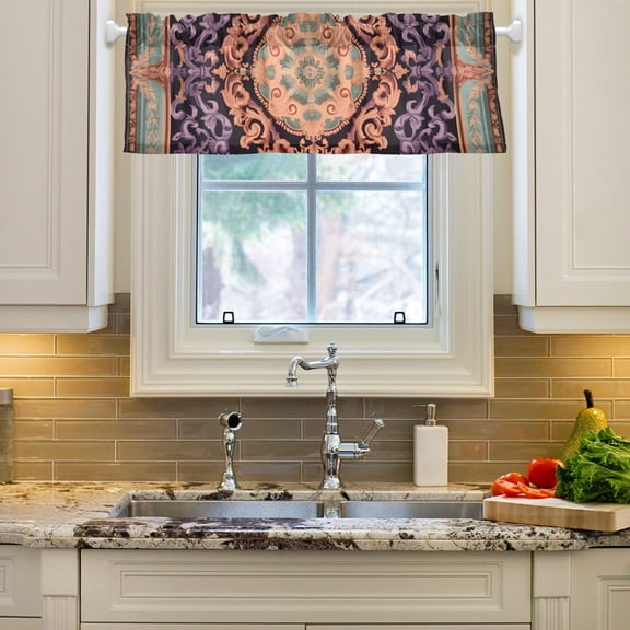 Retro Square Tradditional Curtain Valances Farmhouse Design Window Treatment Decor Blackout Rod Pocket for Windows Living Room Kitchen 54" x 18"