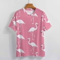 thumbnail image 3 of Flamingo Pattern Womens Tops Women's Fashion Casual Short Sleeve Flower Print Round Neck Pullover Top Blouse, 3 of 6