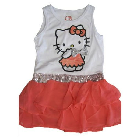 Little Girls Orange White Sequined Applique Waistband Dress 4-6X