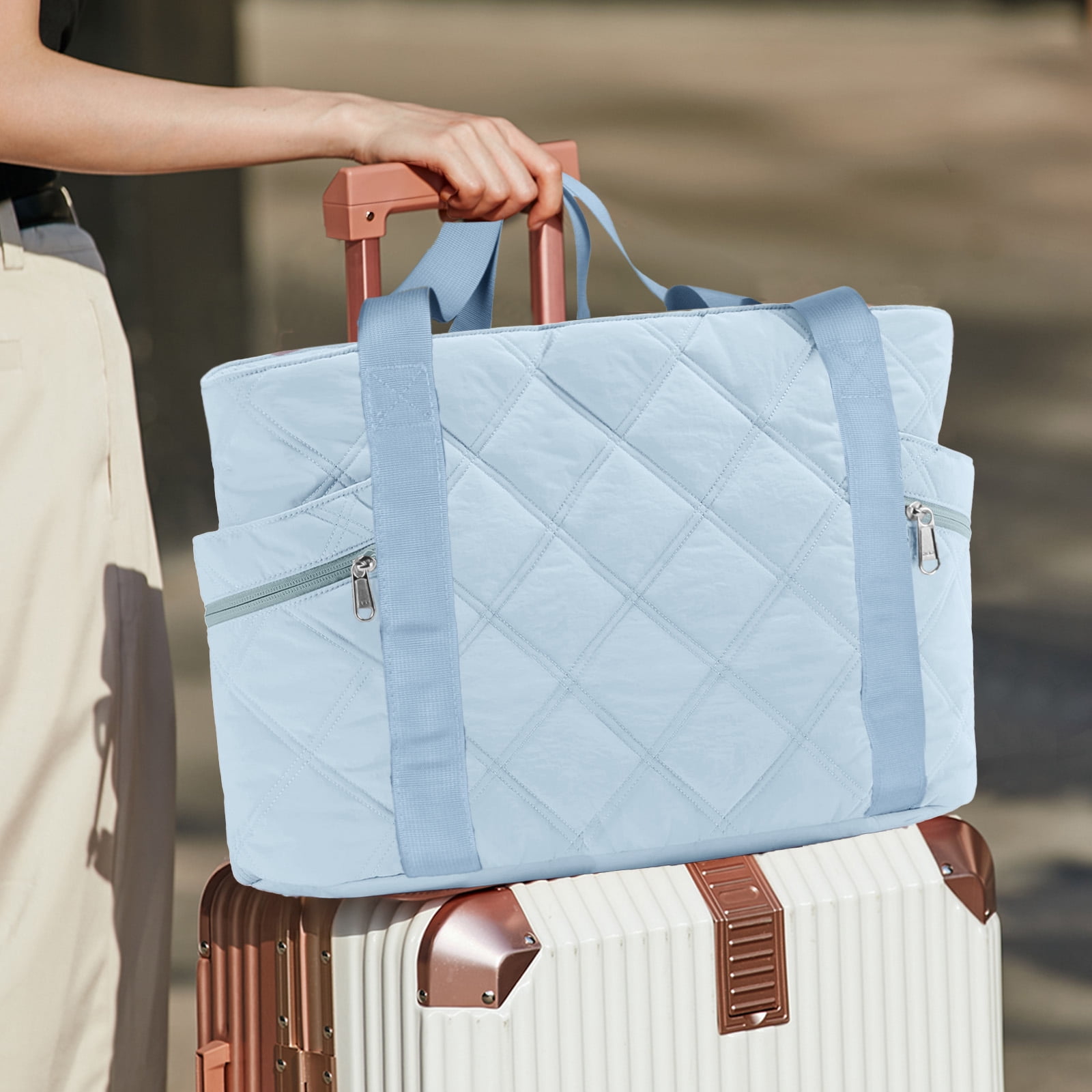 Gynky Tote Bag for Women Travel Bags Quilted Carry On Shoulder Bag for Travel Gym Weekend, Blue