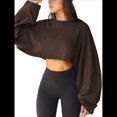 thumbnail image 3 of Sudaderas de Larga con Globo para Mujer, Sudaderas , Cuello Redondo Extragrande Marrón L, 3 of 8