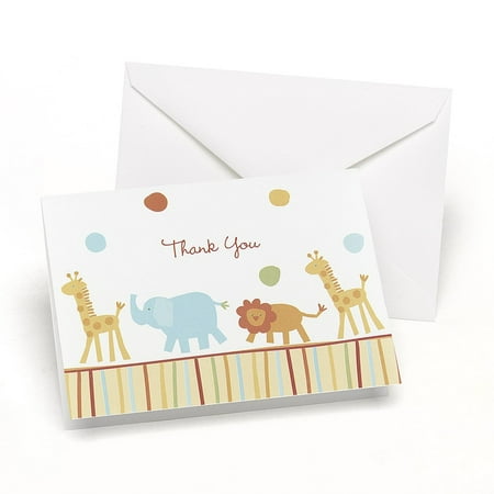 Jungle Animals Thank You Cards With White Envelopes - Set of 25 (4.8 x 3.5-Inches) (82411)