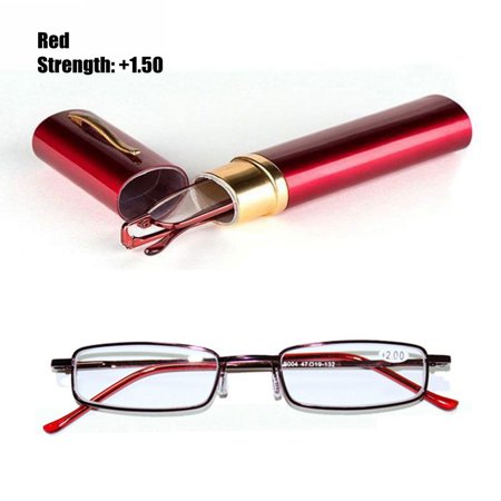 Tubes Case Metal Hinge Unisex Resin Eyeglasses Elderly Glasses Reading Glasses Eyewear RED STRENGTH-150