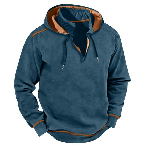 PMVFHDE Men's Winter Hooded Sweatshirt Casual Full Zip Stand Collar Long Sleeve Pullover Top Blue,XXL