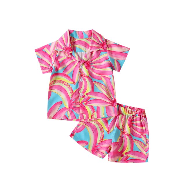 Penkiiy Ensemble Chemise à Manches Courtes pour Garçon, Blouse à Manches Courtes pour Bébé Garçon, Imprimé Ananas Tropical, Ensemble Chemise Rétro et Short Rose 3-4 Ans