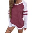 thumbnail image 5 of [BRAND PROMOTION!]Women Striped Splice T-shirt Color Block Top Tee Crew Neck Long Sleeve Autumn Spring Pullover Sweatshirt Causal Blouses, 5 of 5