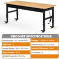 thumbnail image 2 of Tolead 60" Heavy-Duty Adjustable Workbench with Power Outlets, Rubber Wood Shop Table, Metal Wheels, Workstation, 2 of 7