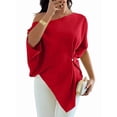 thumbnail image 3 of Women's Off Shoulder Asymmetrical Tops Dressy Dolman Sleeve Ruched Going Out Blouse Dress Top Red S, 3 of 9