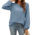 thumbnail image 3 of Women Chiffon Blouses Long Sleeve Crewneck Top Dressy Casual Loose Pompom Shirts, 3 of 9