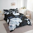 thumbnail image 3 of Manfei Vintage Peony Bedding Comforter Set 7-Piece, Black Blue Flower King Bedding Sets, Retro Blossoms Bed Sheets, Ultra Soft Room Decor, 3 of 8