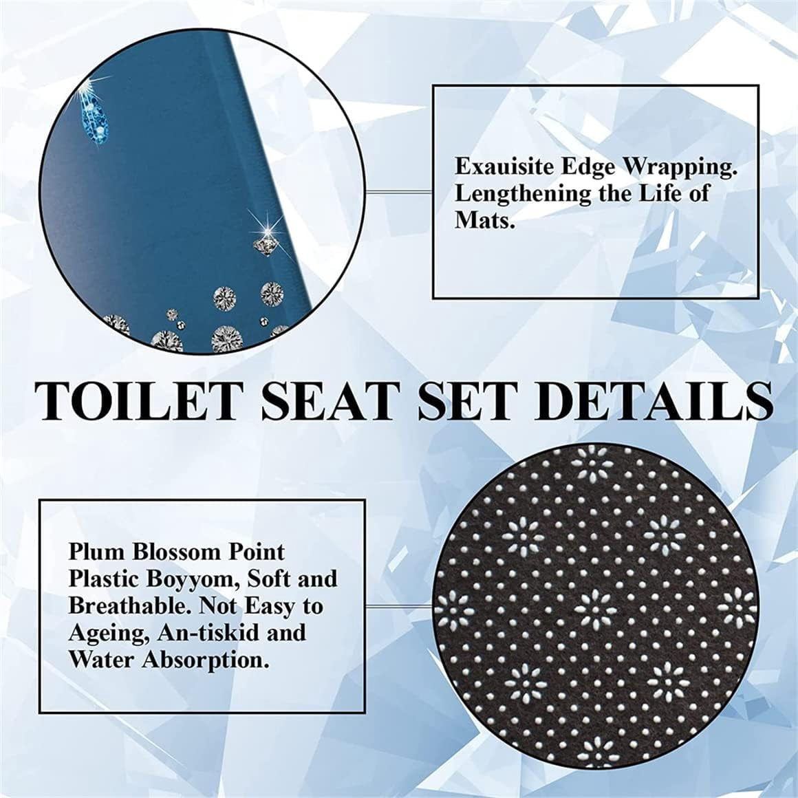 4PCS Bling Diamond Shower Curtain Set with Non-Slip Rugs Toilet Lid Cover and Bath Mat Shower Curtain with 12 Hooks Bathroom Sets with Shower Curtain and Rugs and Accessories