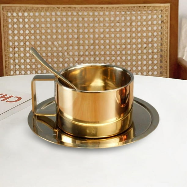 Tazas de Acero inoxidable perfecl doble pared con Platillo Taza de espresso 200ml dorado