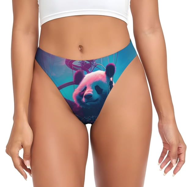 Fotbe DJ Panda Hot Air Balloon Tanga Sin Costuras para Mujer con Estampado – Panties Invisibles, Transpirables y Cómodos para Uso Diario-Medium